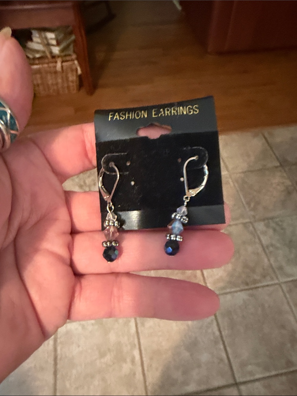 Women's Silver-Tone Blue Bead Drop Earrings